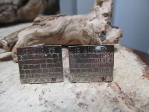 Vintage 19 AUG. 56 CALENDAR 925 Sterling Silver Red Ruby Cuff Links 11.4g - Picture 1 of 9
