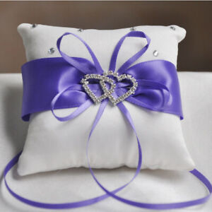 Bridal Wedding Pocket Ring Pillow Cushion Bearer with Double Hearts Decoration