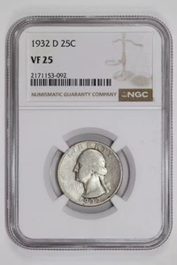 1932-D WASHINGTON QUARTER NGC VF25 - Picture 1 of 2