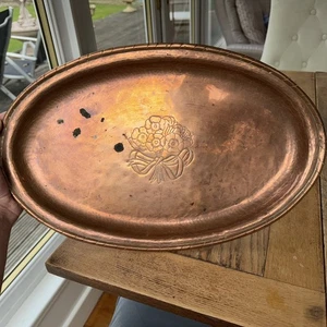 LARGE Antique Arts & Crafts Solid Copper Oval Tray Hugh Wallis HW - Picture 1 of 7