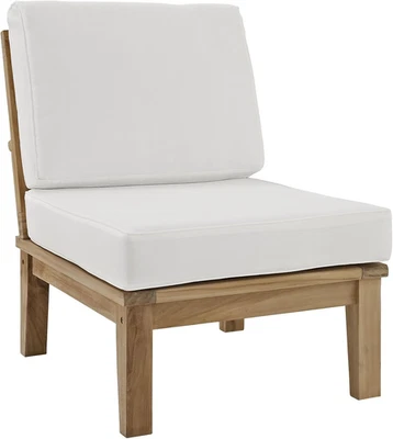 Silla sin brazos Marina Premium Grade a madera de teca patio exterior, blanco natural Foto 1 de 4