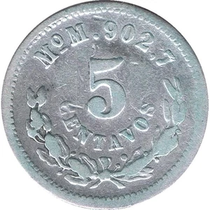 MEXICO MONEDA DE PLATA 5 CENTAVOS 1892 MºM - Imagen 1 de 2
