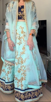 Lehenga Sz Xs 2 0 Blue Sea Green $700 Retail Price! 3 Piece Indian Wedding - Image 1 of 2
