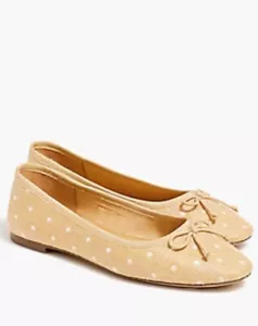 Neu mit Karton J. Crew Größe 7,5 M gewebte gepunktete Raffia Ballerinas Schuhe beige weiß - Bild 1 von 5
