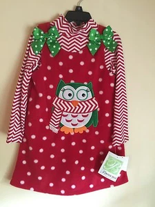 NEU Bonnie Jeans Mädchen rot Weihnachten Fleece Eule Pullover Kleid Größe 5 & 6 Chevron  - Bild 1 von 9