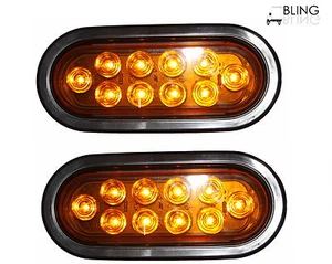 PAIR AMBER 6" Oval LED Turn Tail Light For Truck Trailer Kit w Grommet Plug - Bild 1 von 7