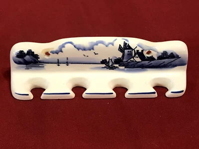 Molino de viento y velero vintage de cerámica azul y blanco para cepillo de dientes Foto 1 de 4