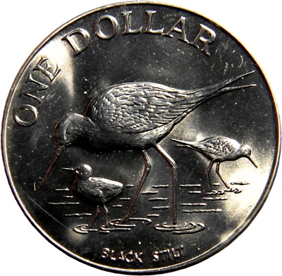 New Zealand 1985 One Dollar Elizabeth II 2nd portrait; Black Stilt (04063) - Image 1 of 2