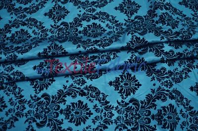 Tela de tafetán flocado damasco | Terciopelo flocado damasco sobre tela de tafetán | 60" Foto 1 de 2
