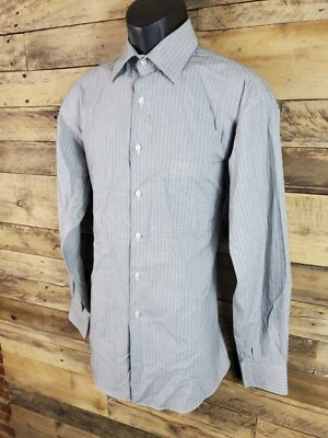 Concepts Botón Botón M Gris Blanco 15 1/2 34/35 Rayas Pecho 44" Largo 31" Foto 1 de 4