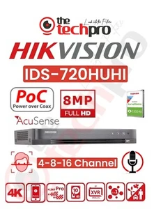 Hikvision 8MP POC DVR 4K Turbo iDS-720HUHI 4-8-16 Channel CCTV Security Recorder - Picture 1 of 3