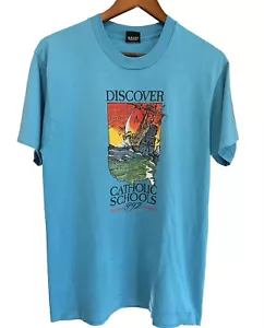 Vintage 1992 Discover Catholic-Schools T-Shirt large 90s Single-Stitch Tee - Picture 1 of 3