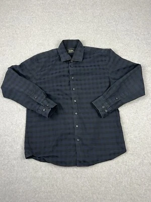 Camisa Neiman Marcus Para Hombre Grande Negra Azul Vestido a Cuadros Abotonada Manga Larga Foto 1 de 4