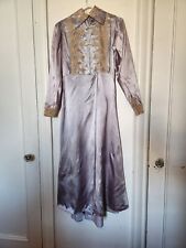 1930's Periwinkle Blue Satin Dressing Gown with Edwardian Lace Accents