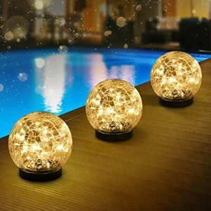 Solar Cracked Glass Ball Lights Outdoor Decorative Globe Light for Patio Yard - Picture 1 of 7