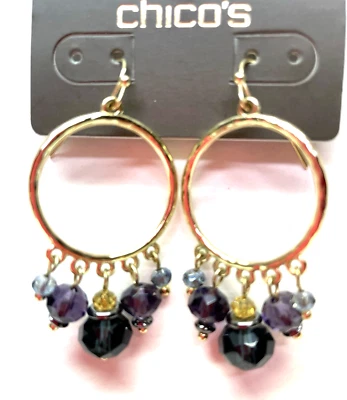 Pendientes de gancho estilo colgante Chicos con aro dorado verde, púrpura, cuentas transparentes NUEVO Foto 1 de 3