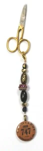Beaded Scissor Fob Pennsylvania Union Button Needle Minder & Embroidery Scissors - Picture 1 of 3