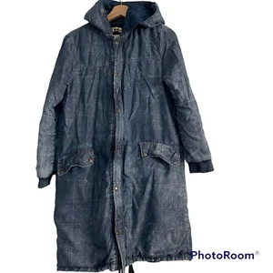 Topshop Moto Jacket Longline Distressed Coat Insulated Size 4 Blue Hood Overdyed - Picture 1 of 6