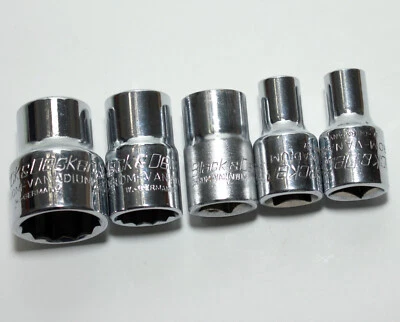 Vintage 5 BLACK & DECKER 10, 16, 18, 24mm Sockets 12pt, 1/2” Drive West Germany - Image 1 of 4