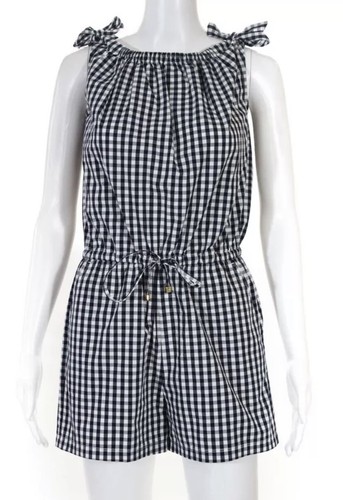 Tory Burch pagliaccetto donna spaghetti strap a quadri blu navy bianco taglia XS