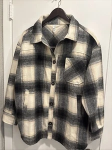 Shackett Oversized Plaid Womens Yarn Dyed Charcoal/Cream/Black Large - Picture 1 of 7