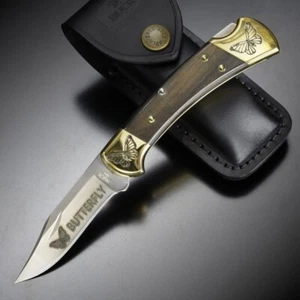 Buck 112 Yellowhorse Custom with Leath sheath BUTTERFLY engraved JAPAN Unused - Picture 1 of 7