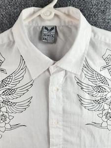 Avirex White Black Wing Print Button Up Shirt Men 2XL Long Sleeve Woven Adult - Picture 1 of 13