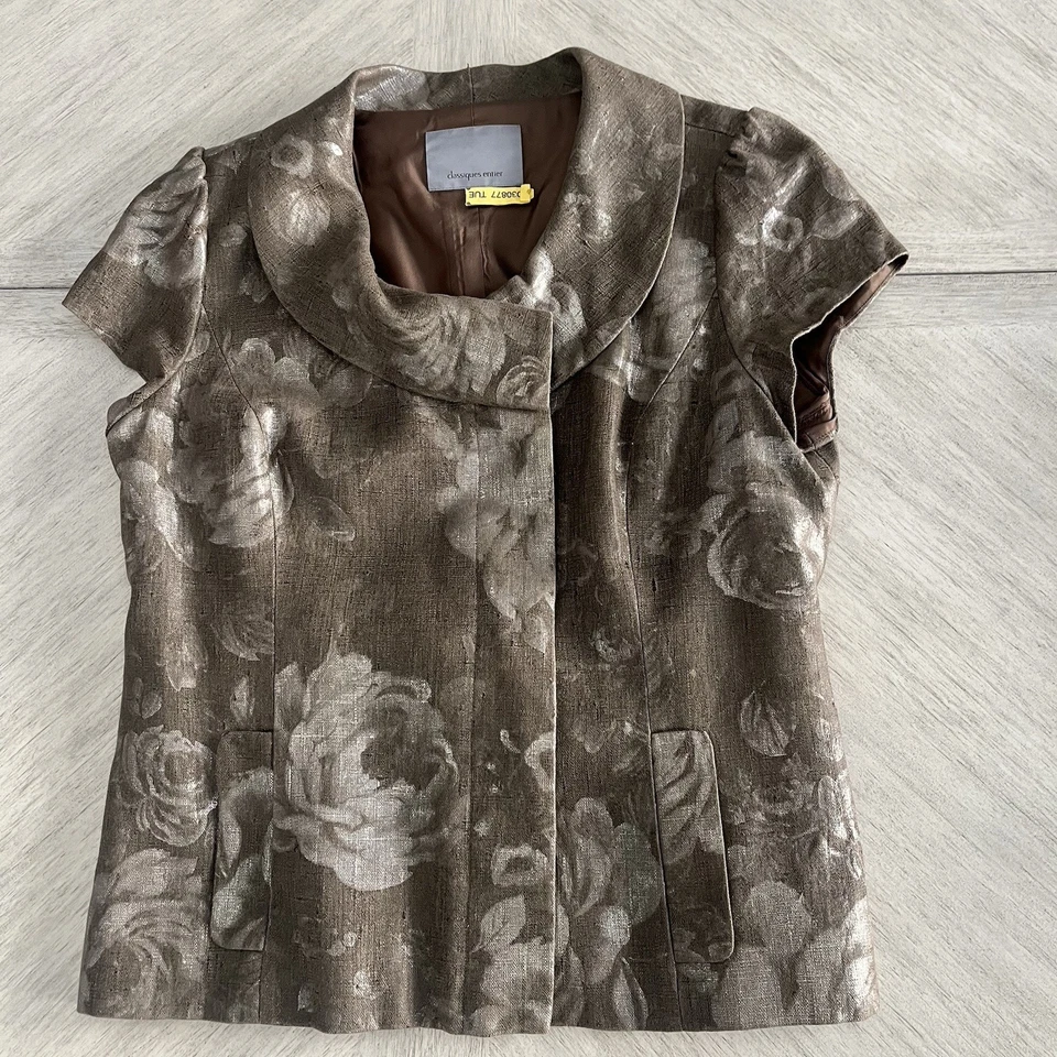 Классика весь уникальный цветочный льняной подпоясанный с подкладкой блейзер крышка рукава большой серо-коричневый - Изображение 1 из 4