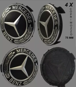 4 TAPPI COPRIMOZZO 75MM MERCEDES BENZ CLASSE A B C E CLA CLK LOGO CERCHI IN LEGA - Foto 1 di 3