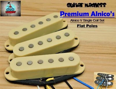 G.M. Premium Alnicos A5 Flat Poles  Strat Stratocaster® Single Coil Set Cream - Image 1 of 4
