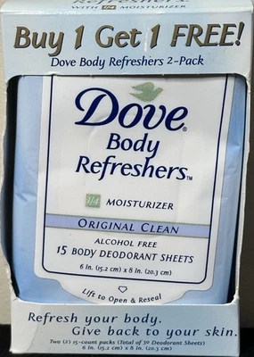 RARE VINTAGE 1990's~DOVE BODY REFRESHERS DEODORANT SHEETS~MOISTURIZER SHEETS - Image 1 of 4
