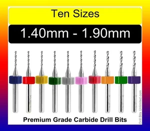 Juego de brocas -10 tamaños de 1,4 mm a 1,9 mm 0,055 a 0,0748" vástagos de carburo 1/8 C2 - Imagen 1 de 4