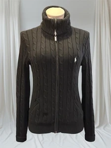 Ralph Lauren Sport Pullover Hoodie Damen M schwarz Zopfmuster Full Zip Baumwolle - Bild 1 von 7