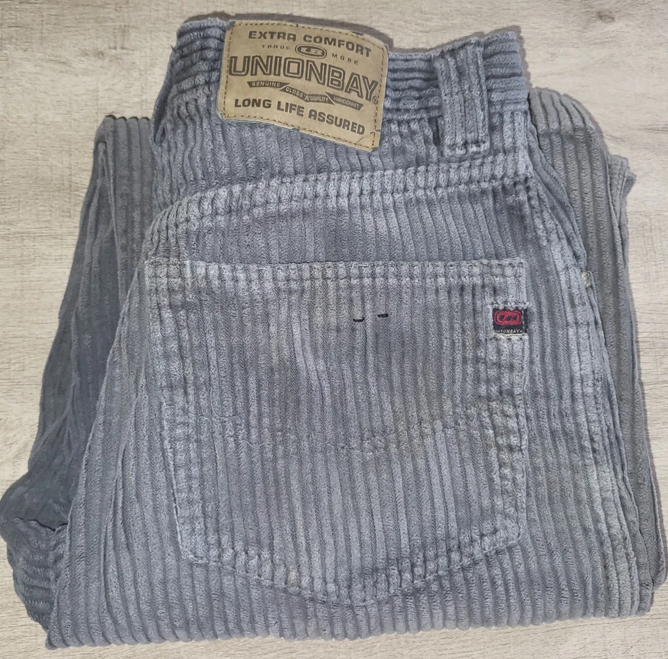Vintage Union Bay Y2K 90s Big Boys Gray Wide Wale Corduroy Pants Size 18 XXL - Image 1 of 4
