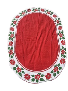 Vintage 1970's Vera Neumann Christmas Poinsettia  80" Oval Tablecloth Cotton - Picture 1 of 4
