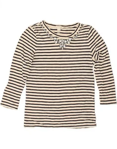 J. CREW Womens Top 3/4 Sleeve UK 10 Small Beige Striped Cotton BA13 - Picture 1 of 3