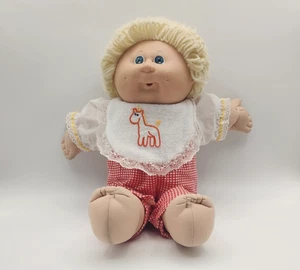 Cabbage Patch Kids Pink Checked Overalls & White Top Yellow Trim 1984 bib - Picture 1 of 22