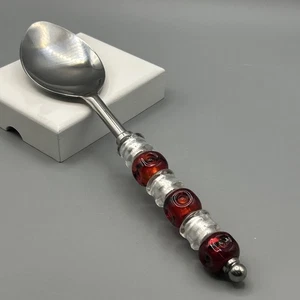 PAMPERED CHEF / 12” Red and Clear Silver Beaded Serving Spoon/ RETIRED ~ - Picture 1 of 4