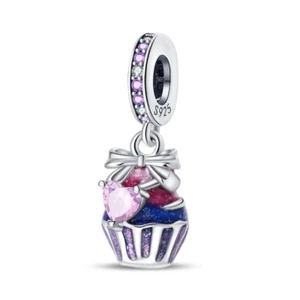 KUNSIR 925 Sterling Silver Dangle Cupcake Charm For Bracelet or Necklace Pendant - Picture 1 of 6
