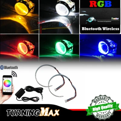 7 Colores Ojo de Demonio Halo Anillo Tiras LED Faro Retrofit BT APP Control Remoto Foto 1 de 4