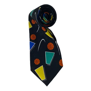 Herrenkrawatte Größe 4 x 56 Zoll A. Rodgers Basketball & geometrische Formen schwarz orange blau - Bild 1 von 11