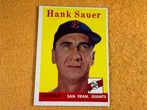 J8-66 BASEBALL CARD - HANK SAUER - SAN FRANCISCO GIANTS - 1958 TOPPS CARD #379 - Picture 1 of 5