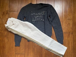 Gymboree Invent Your Future Sweater and Matching Gold White Jeans 7-8 - Picture 1 of 7