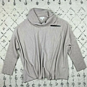 Morgan Taylor Wrap Sweater Sz XL Womens Cowl Neck Ribbed Tan Oversized Pullover - Picture 1 of 11