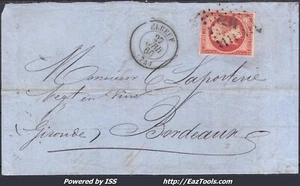FRANCE N° 17A SUR FRAGMENT PC 1172 ELBEUF SEINE INFERIEURE + CAD DU 27/04/1860 - Picture 1 of 2
