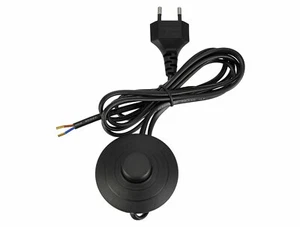 EURO-Netzkabel mit Fußschalter - 2m schwarz - Stromkabel Anschlusskabel Schalter - Bild 1 von 1