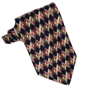 Cravatta Foulard Geometrico Diamante Seta Rosso Borgogna Blu Navy Verde - Foto 1 di 3