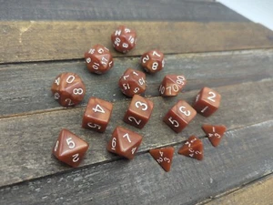 Polyhedral Gaming 15pc Dice Set Brown Burnt Orange Swirl Marbled Roleplaying - Picture 1 of 2