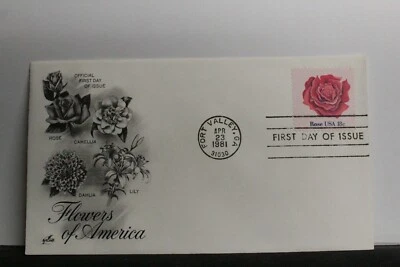 USPS FDC #1876 – 1981 18c Flowers: Rose ArtCraft Cachet ST1193 - Image 1 of 3