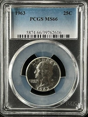 1963  25C Washington Quarter Dollar PCGS MS66   39762616 - Image 1 of 2